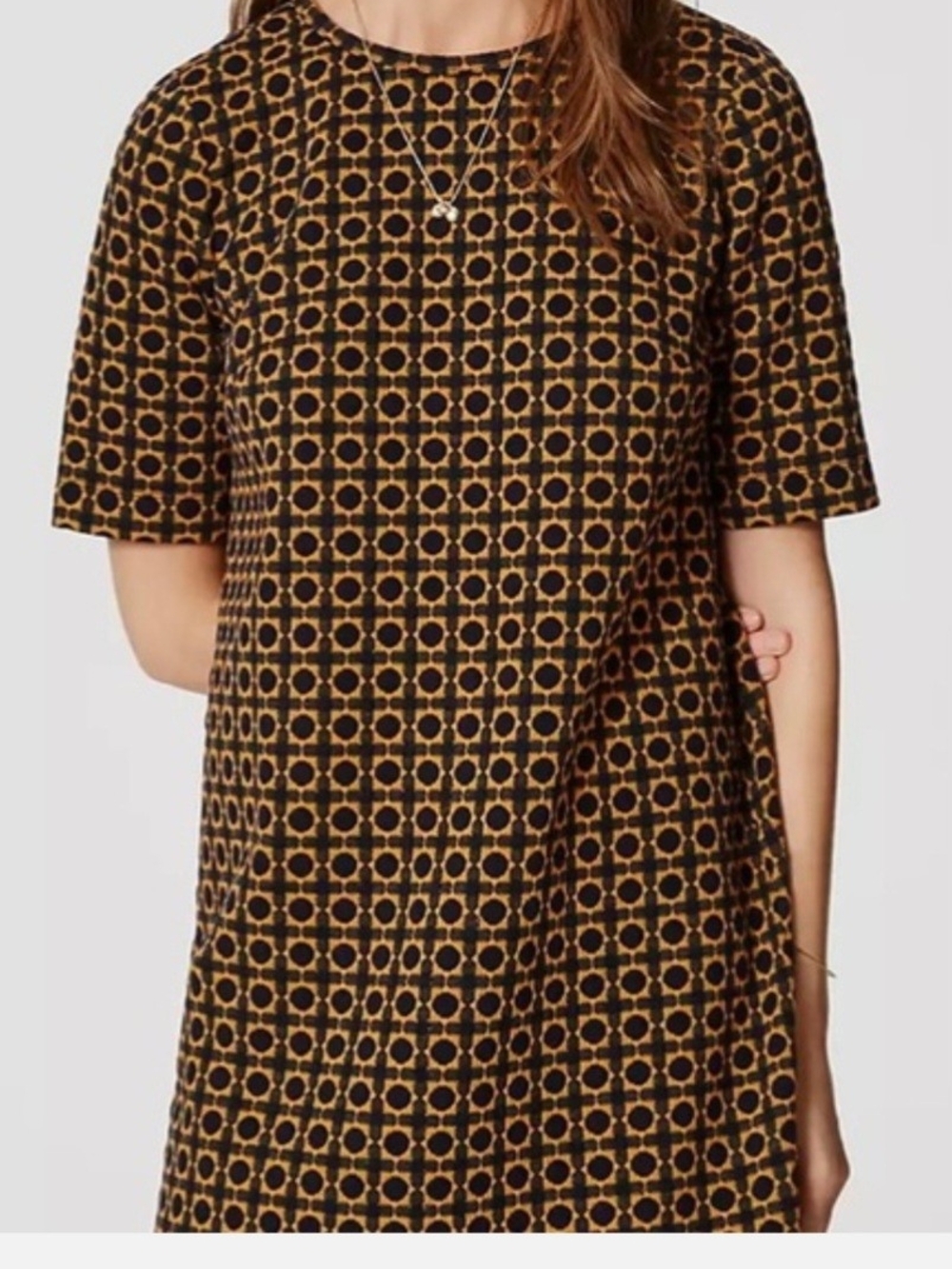 LOFT Black and Gold Patterned Mini Shift Dress